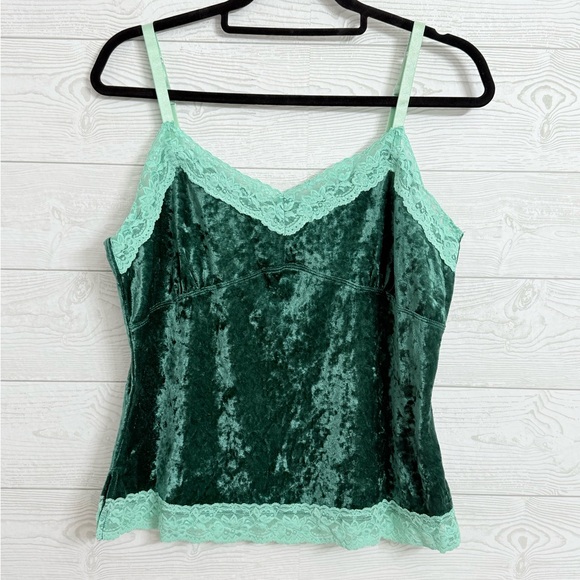 One Step Up Women’s Green Velour & Lace Cami Top. Size 1X - Picture 1 of 7